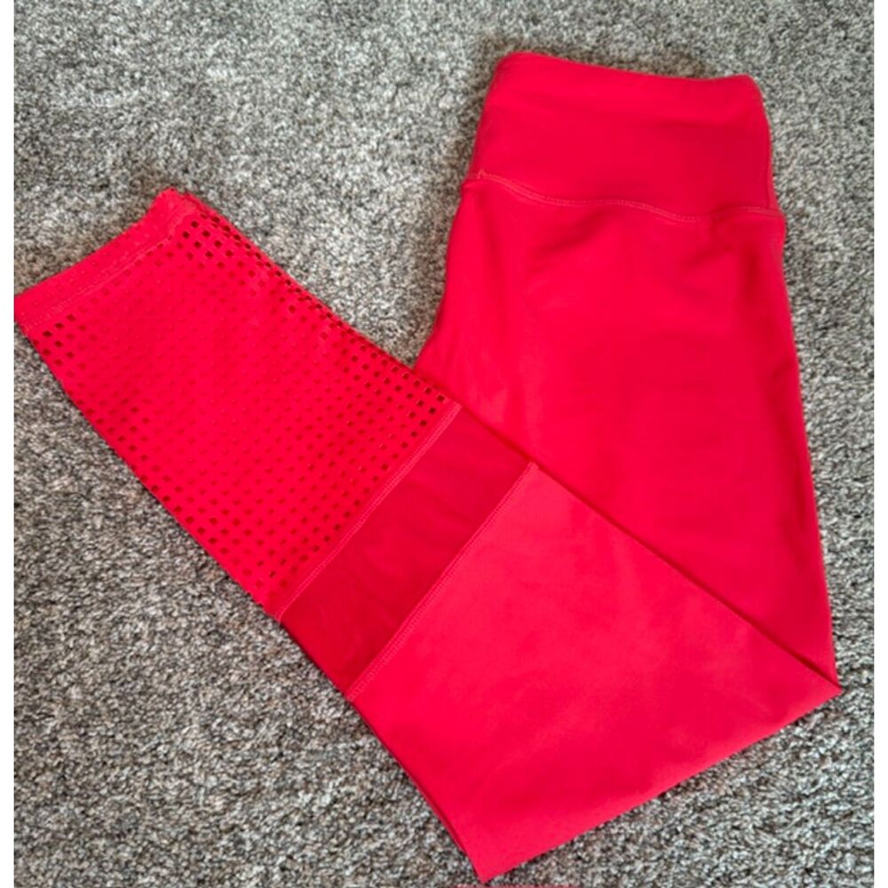 Zyia Active Leggings Women's Size 8-10 Coral Laser Cut Mesh High Waist